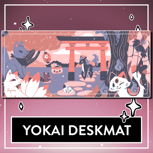 Yokai Deskmat - BIG Japanese Folklore Own Art Mousepad, cute Computer & Desktop Mat, 90x40cm