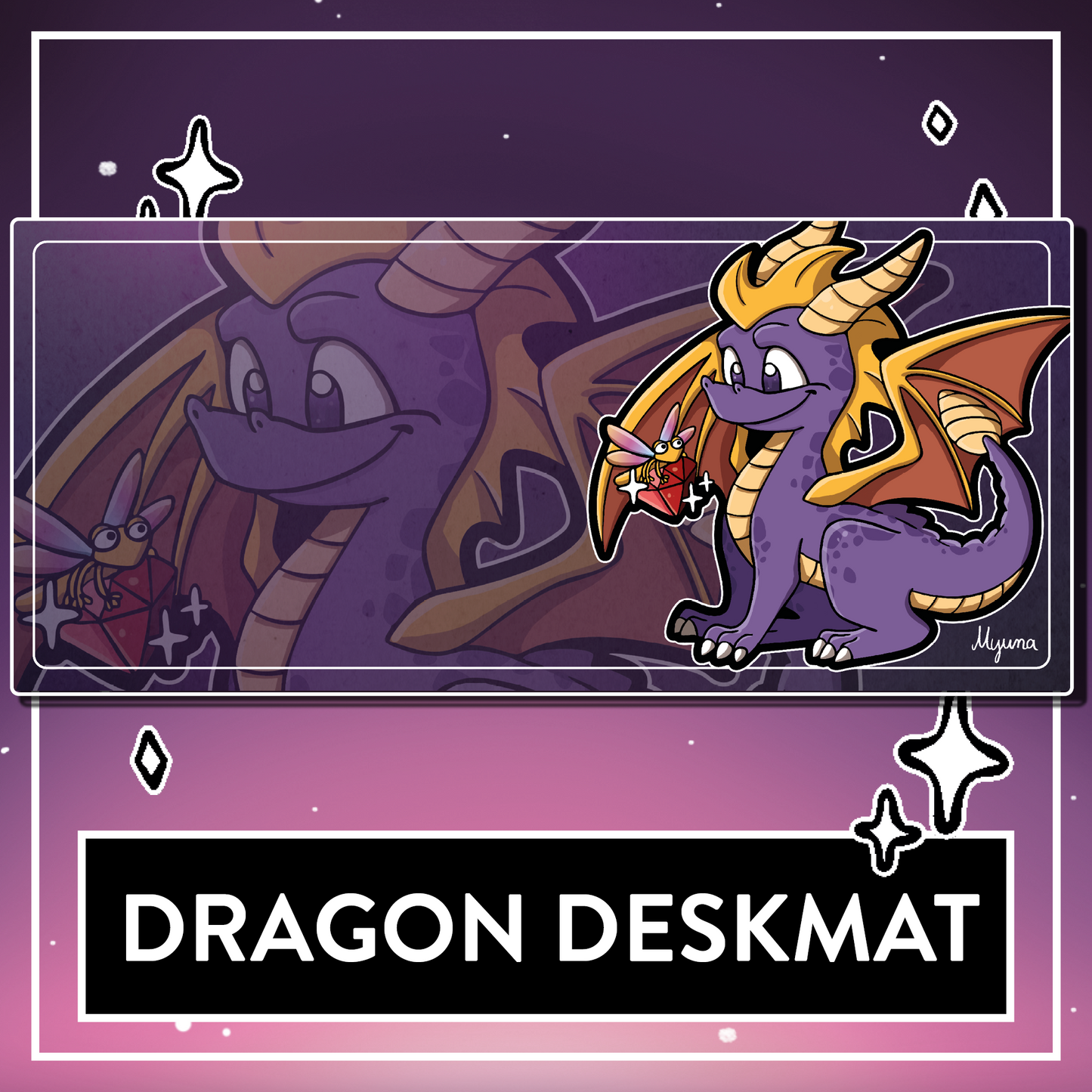 Purple Dragon Deskmat - BIG Retro Gaming Mousepad, Computer & Desktop Mat, 90x40cm