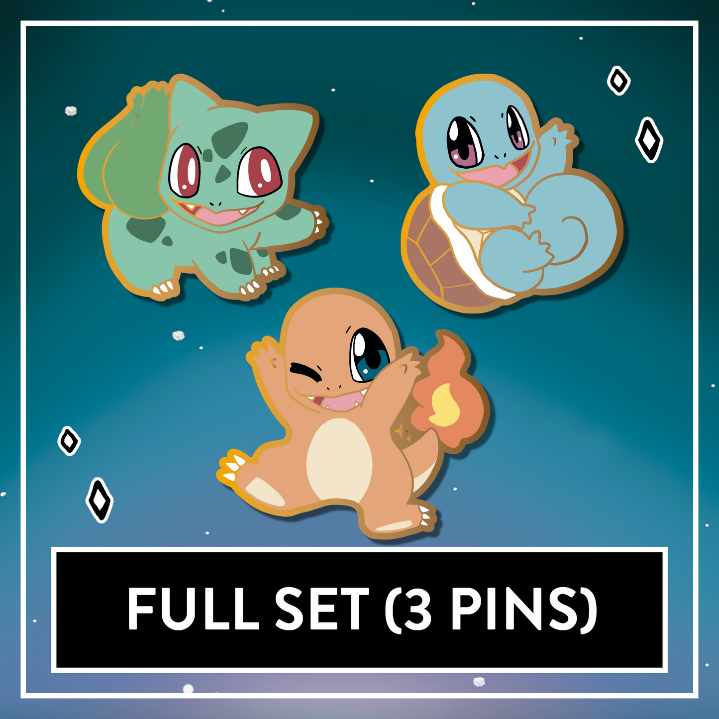 Cute Kanto Starter Friends - Set & Single Mini Hard Enamel Pins