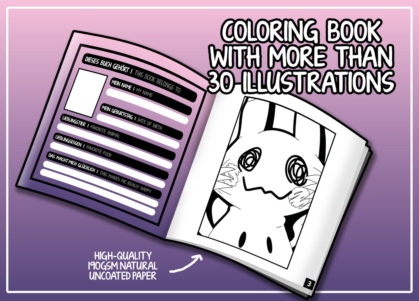 Cute Coloring Book with more than 30 artworks for children and adults