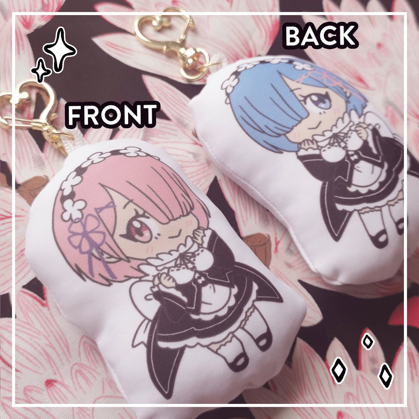Rem & Ram Pillow Keychain Rezero - double-sided mini Anime pillow Dakimakura Bodypillow keychain