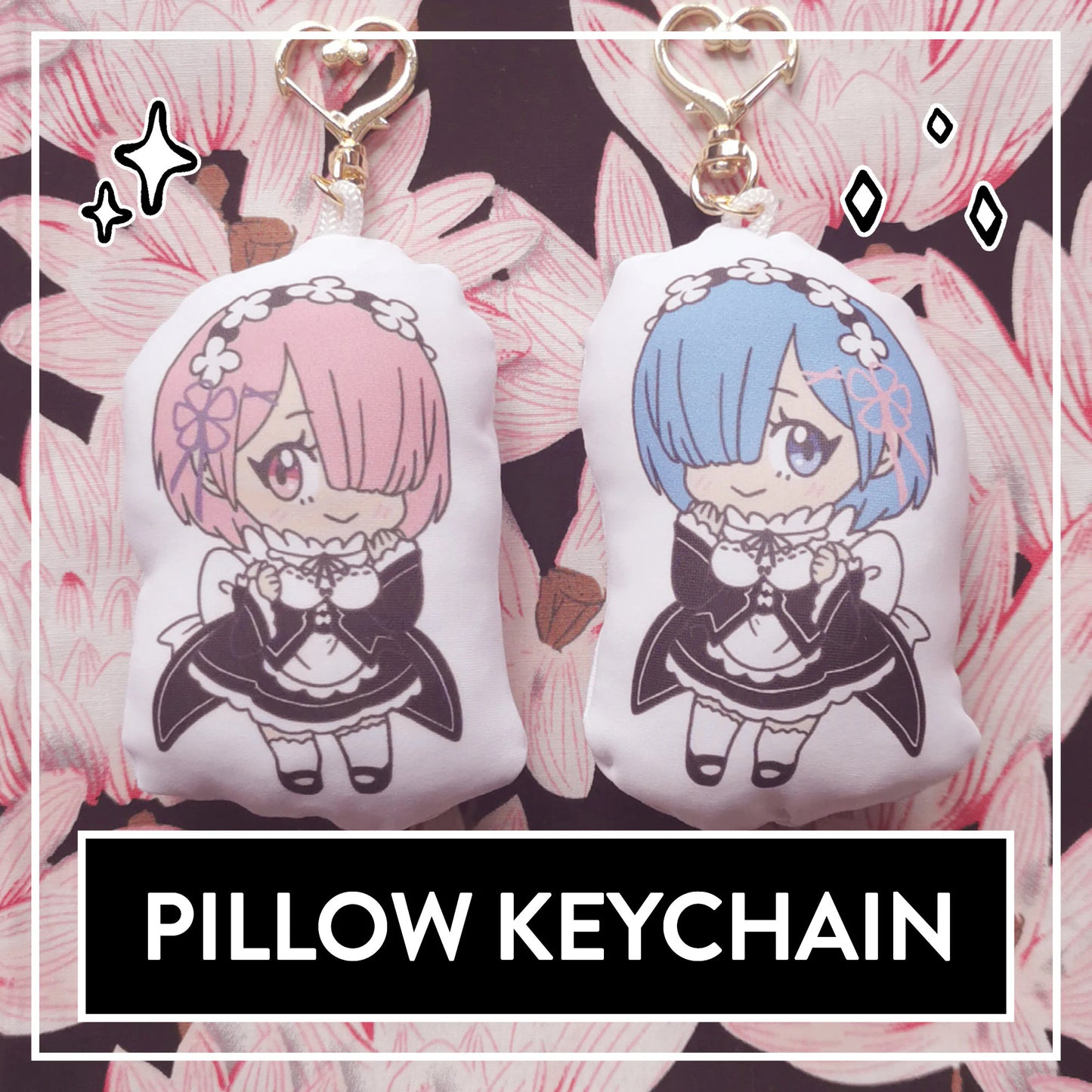 Rem & Ram Pillow Keychain Rezero - double-sided mini Anime pillow Dakimakura Bodypillow keychain