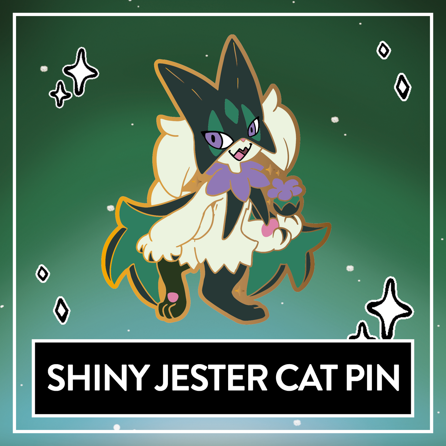 #0908 Shiny Jester Cat Pin - June 2024 Patreon PinClub Pin