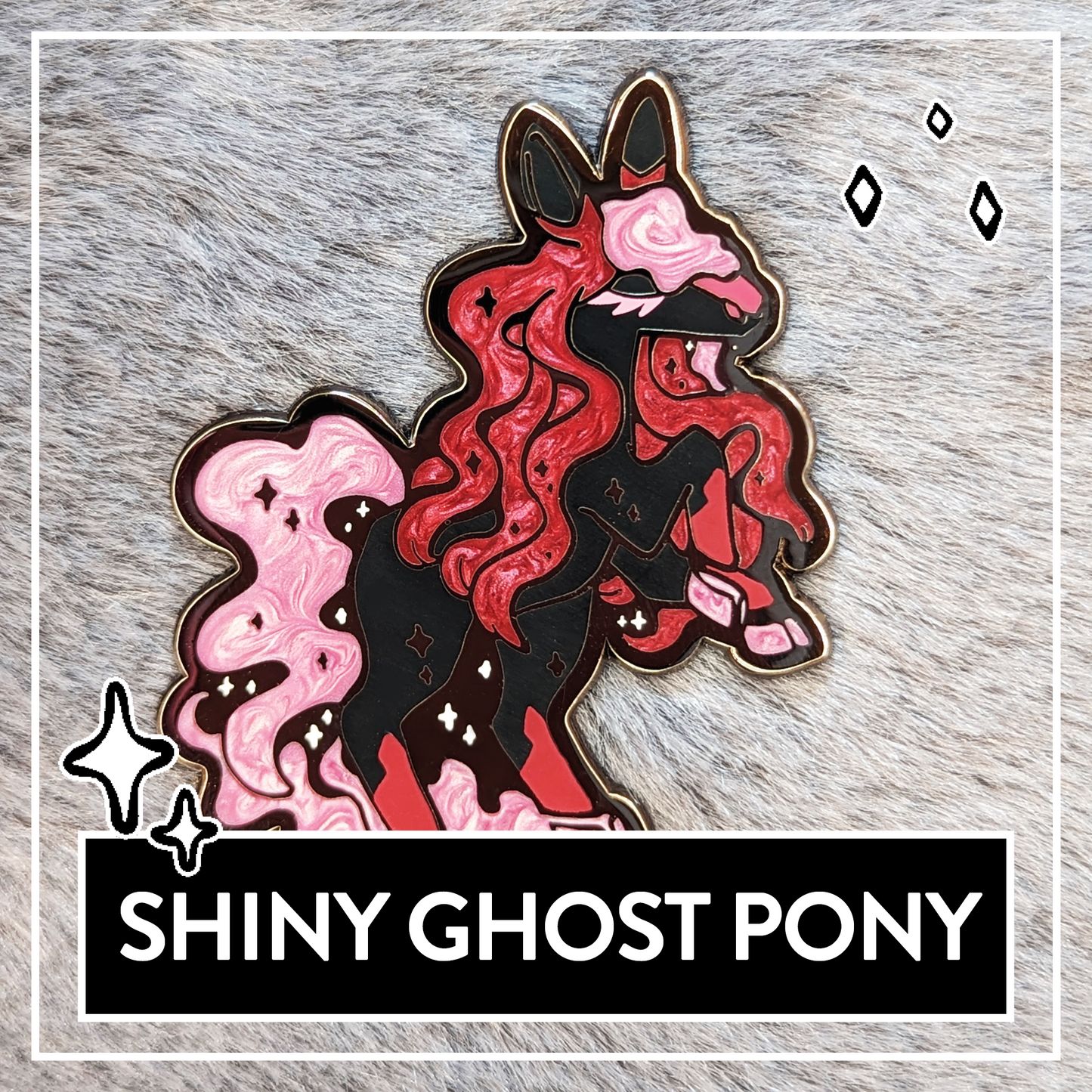 #0897 Shiny Ghost Pony Hard Enamel Pin with pearlescent details