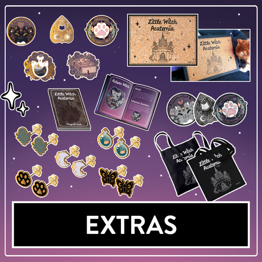 Myuna's Little Witch Acatemia Extras, Pinboard, Patches, Tote Bags, Earrings, Bonus Pins, Magical Guide
