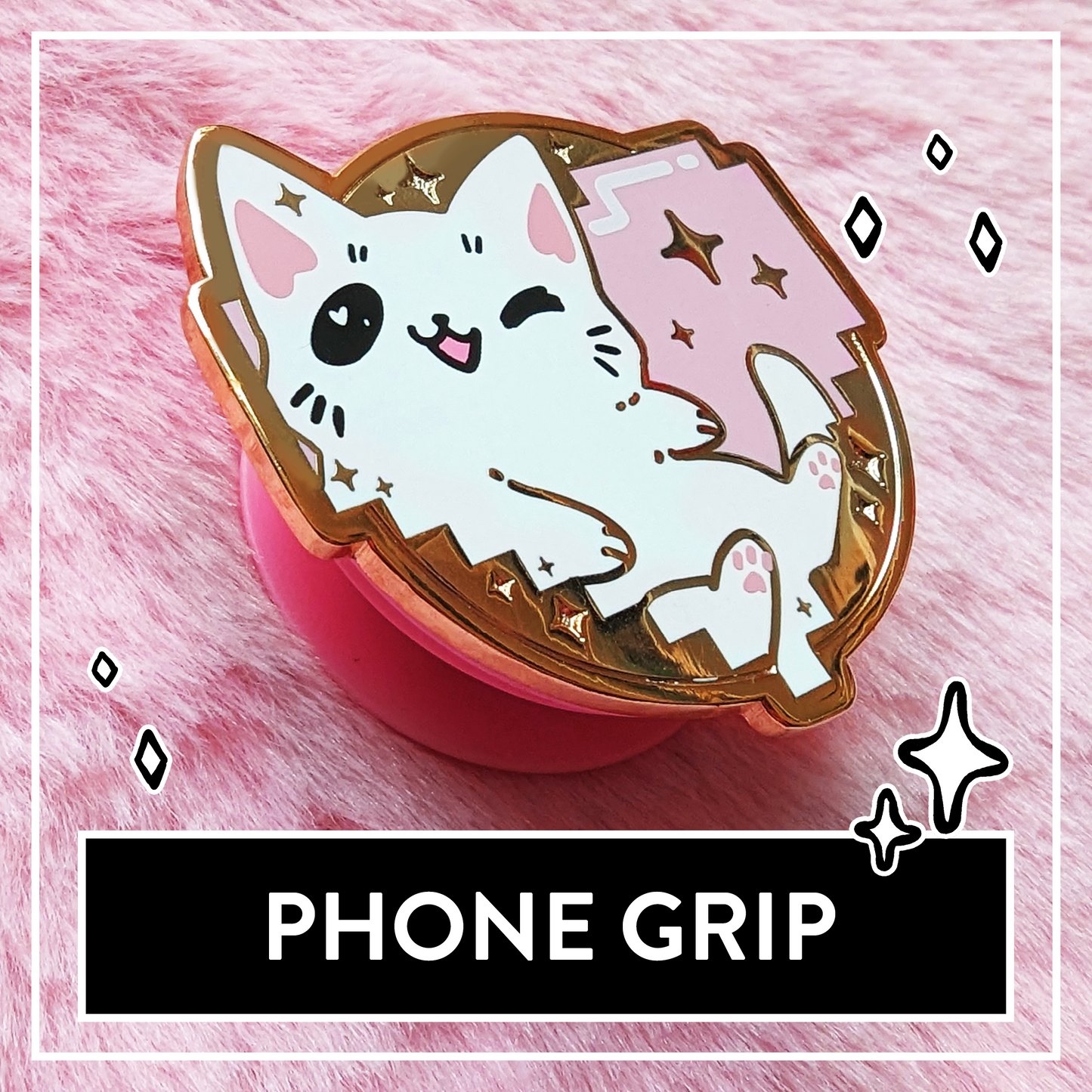 Paws'n'Pixels Phone Grip Cute Noob with enamel topper
