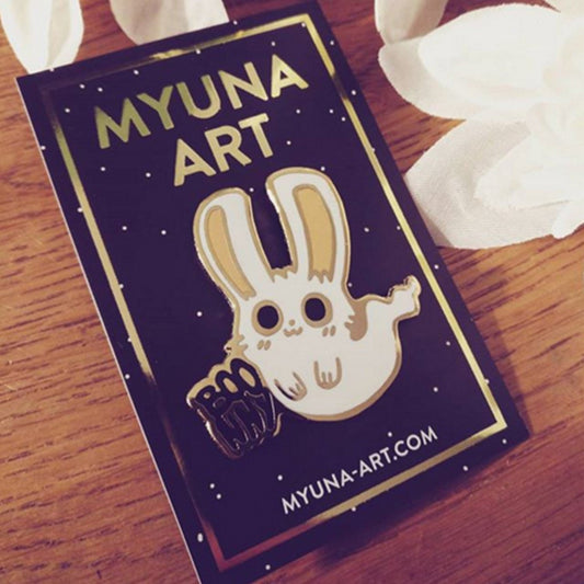 Myuna's Boonny Ghost Bunny Pin BLACK OR WHITE – Cute Bunny Hard Enamel Pin, Golden Rabbit Pin, Myuna Art Hard Enamel Pin, Shiny Animal Pin