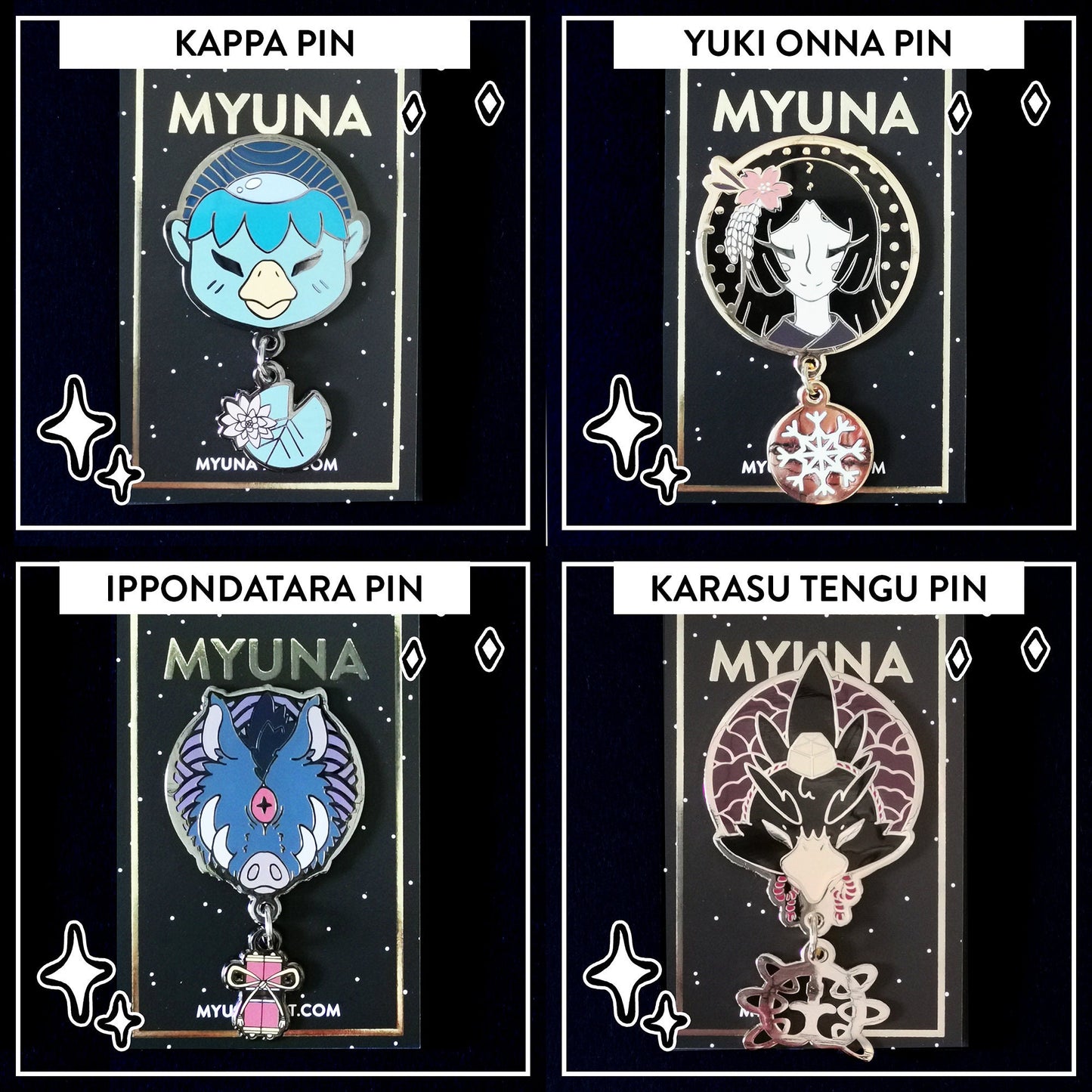 Myuna’s Japanese Yōkai Hard Enamel Pendant Pin Series