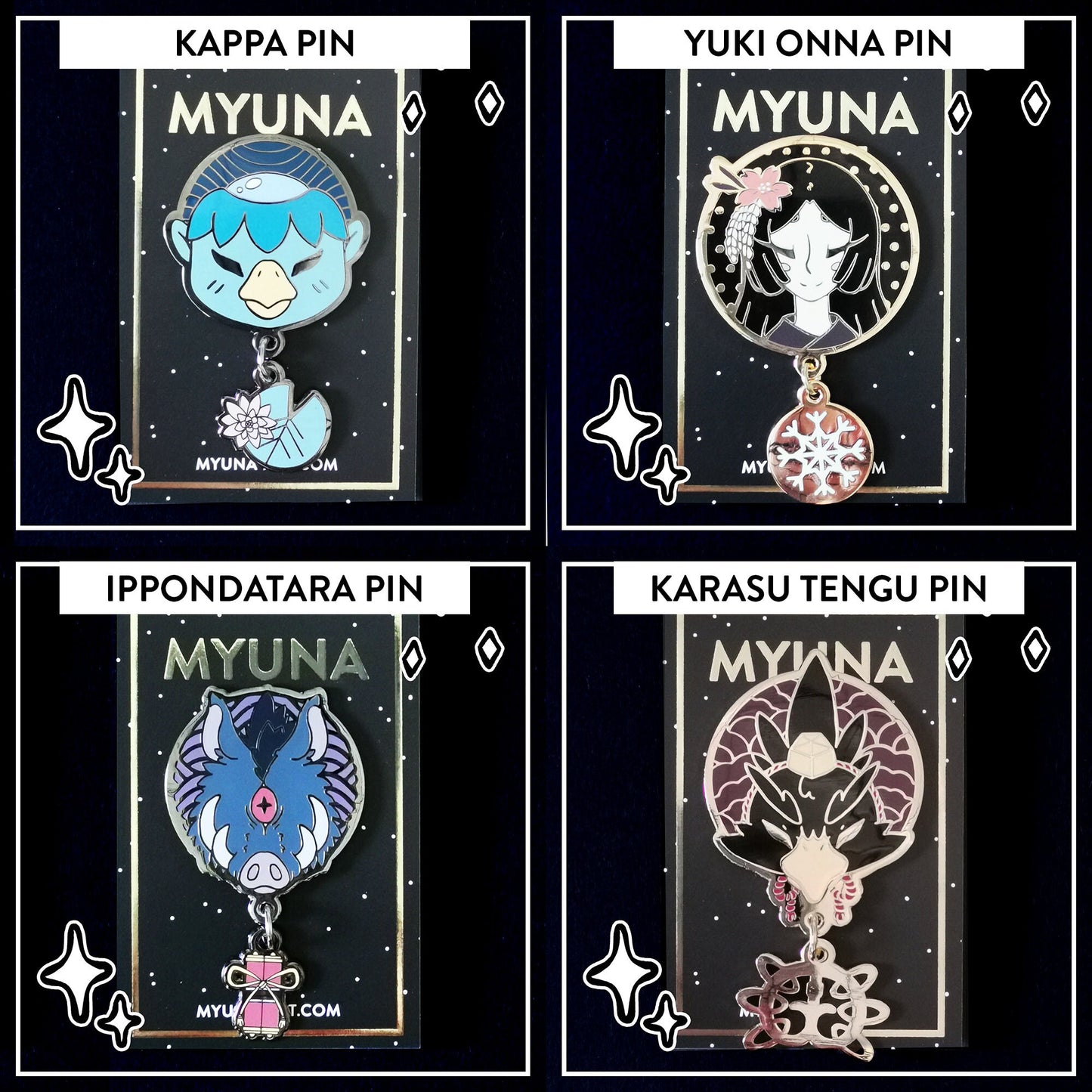 Myuna’s Japanese Yōkai Hard Enamel Pendant Pin Series  - SECONDS (B-GRADES)