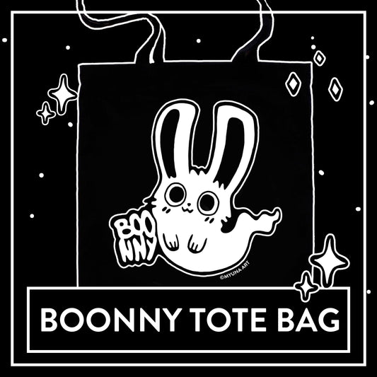 Myuna’s Boonny Tote Bag – Black Tote Bag, Bunny Animal Tote Bag, Tote Bag with long Handles, Cute Tote Bag with Screenprinting Application
