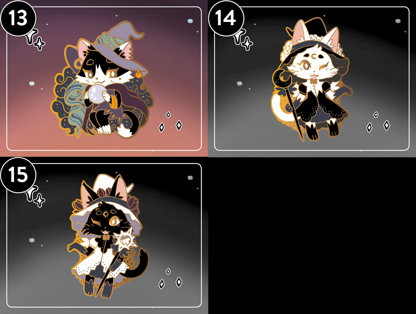 Myuna's Little Witch Acatemia Cat Witch Pins - Pick & Mix cute Cat Witch talismans pin bundles, Kawaii Witchy Occult Hard Enamel Pins