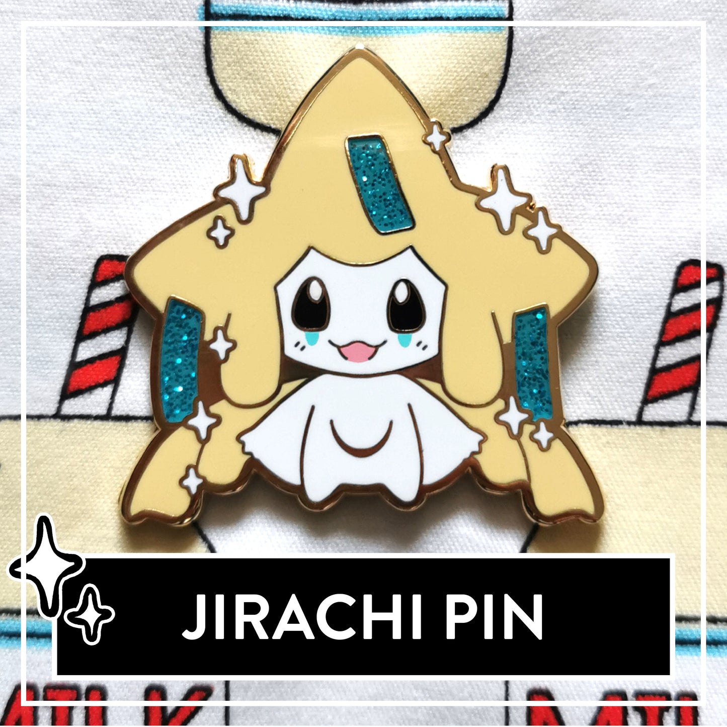 Jirachi Hard Enamel Pin - Cute Fanart glitter Pin and Talisman