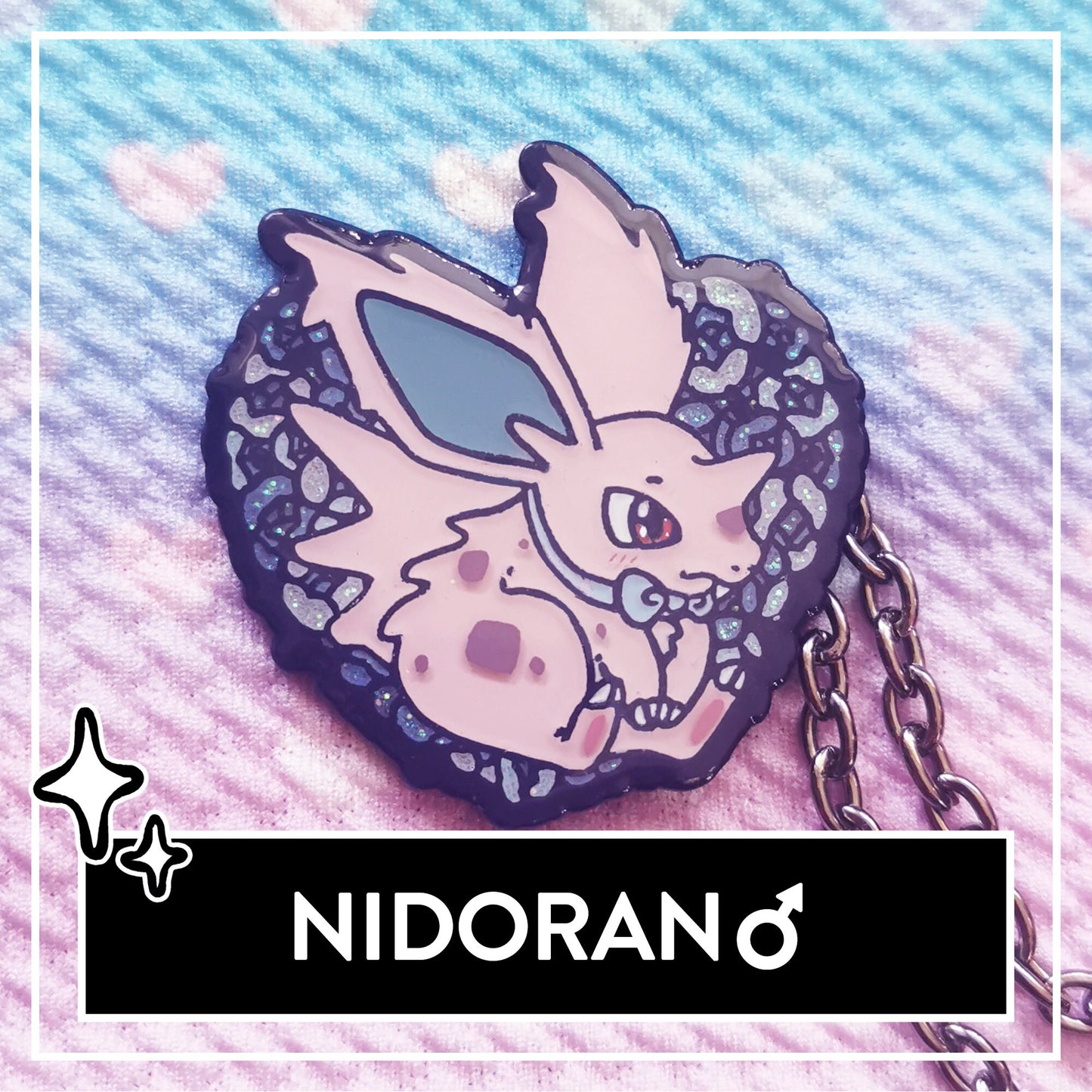 Myuna's cute Nidoran Collar Pins with detachable chain - Lovely Floral Chibi Pins, Love Pins, Lovebirds Pins for Ita Bags etc.