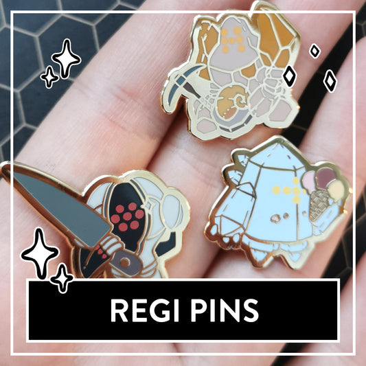 Pokemon Legendary Regi Pins – Small & cute Hard Enamel Pins Regice, Regirock, Registeel Chibi Style