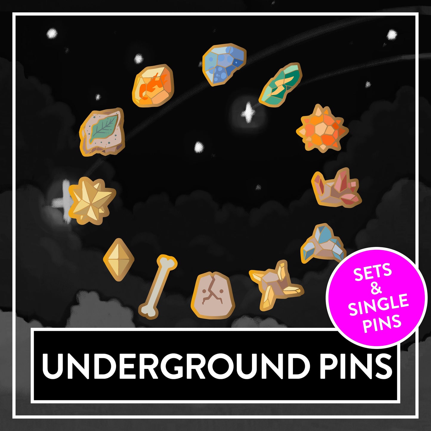 Pokemon Diamond, Pearl, Platin Underground Fanart Mineral Underground Items Mini Pins, Pin Set, cute Boardfiller Pins & Items