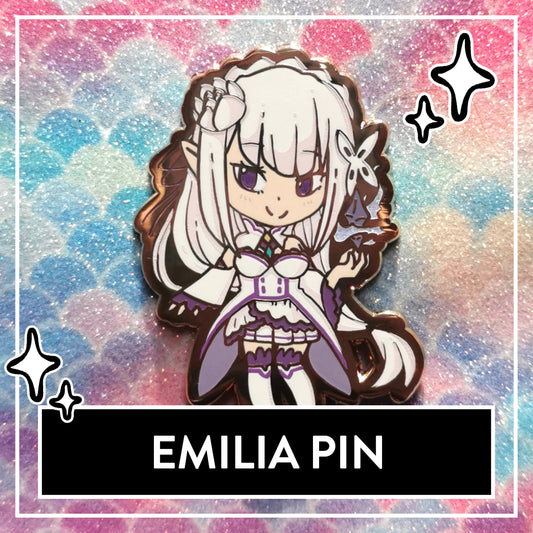 Emilia Hard Enamel Pin - Cute Re:Zero Fanart Pin, Rezero Anime Pin