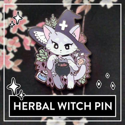 Myuna's Herbal Witch Pin - Little Witch Acatemia Cat Witch Pins - Cute Potion Cat Witch talismans, Kawaii Witchy Occult Hard Enamel Pins