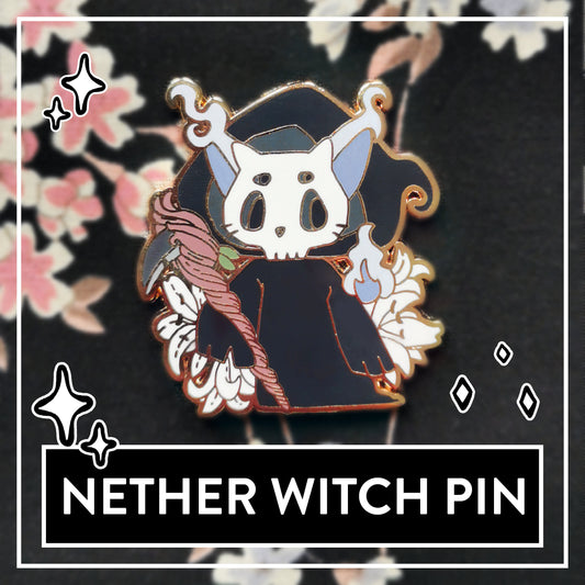 Myuna's Nether Witch Pin - Little Witch Acatemia Cat Witch Pins - Cute Grim Reaper Cat Witch talisman, Kawaii Witchy Occult Hard Enamel Pins