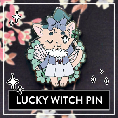 Myuna's Lucky Witch Pin - Little Witch Acatemia Cat Witch Pins - Cute Good Fortune Cat Witch talisman, Kawaii Witchy Occult Hard Enamel Pins