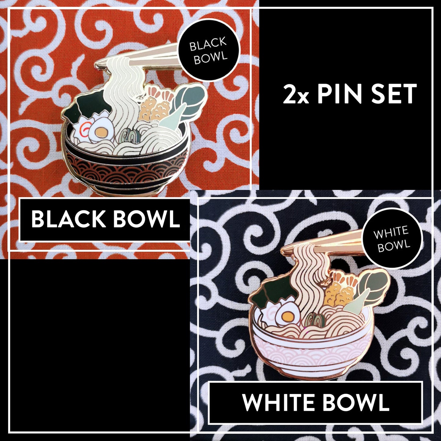 Myuna's Black Ramen Bowl Pin – Cute Japanese Culture Hard Enamel Pin for Ramen & Noodle Soup Lovers