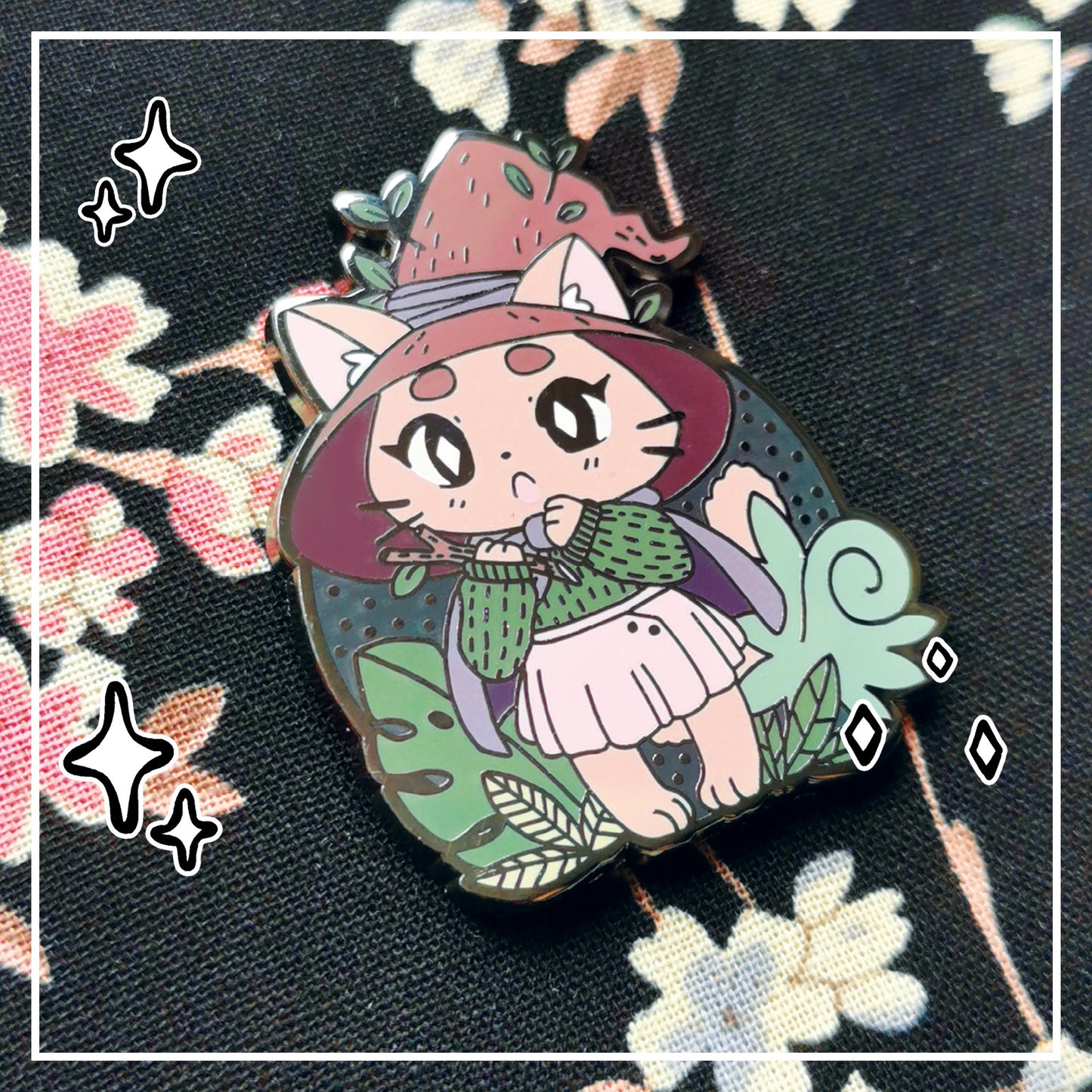 Myuna's Plant Witch Pin - Little Witch Acatemia Cat Witch Pins - Cute Cat Witch Green Thumb talismans, Kawaii Witchy Occult Hard Enamel Pins