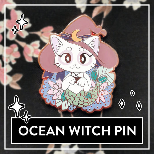 Myuna's Ocean Witch Pin - Little Witch Acatemia Cat Witch Pins - Cute Mermaid Cat Witch talismans, Kawaii Witchy Occult Hard Enamel Pins