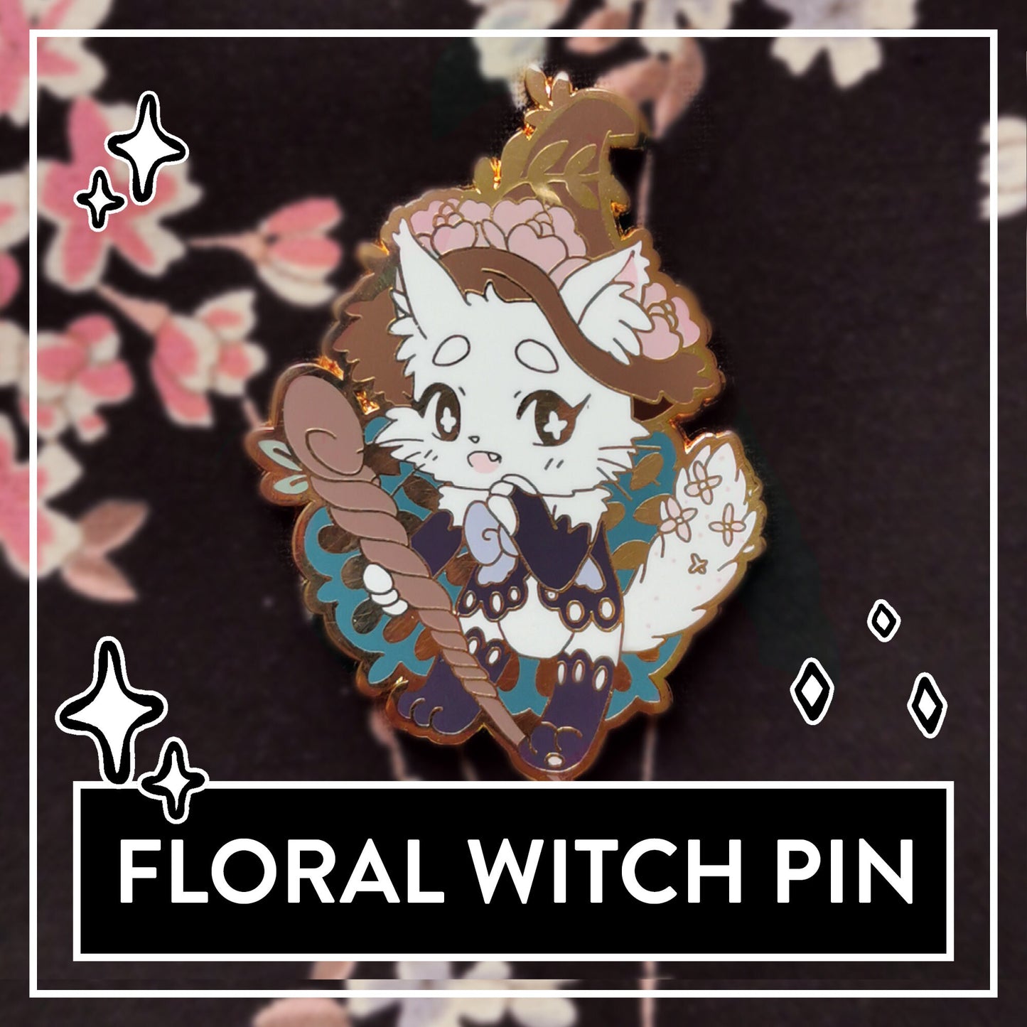 Floral Witch Pin - Little Witch Acatemia Cat Witch Talisman Pins
