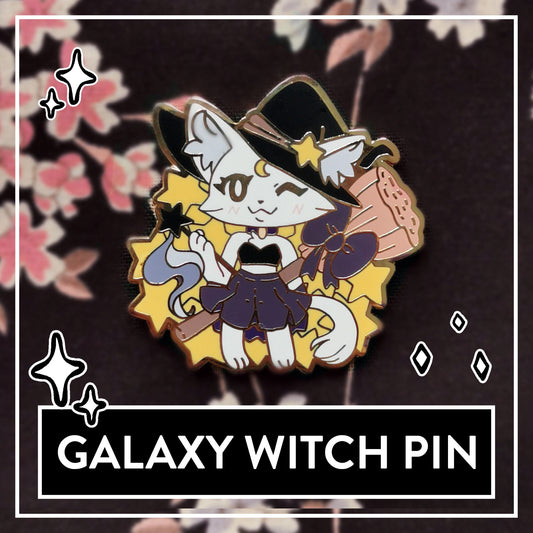 Myuna's Galaxy Witch Pin - Little Witch Acatemia Cat Witch Pins - Cute Cat Space Witch talismans, Kawaii Witchy Occult Hard Enamel Pins