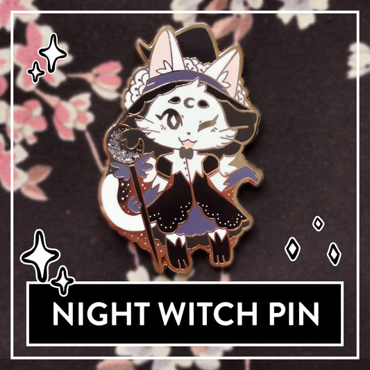 Myuna's Night Witch Pin - Little Witch Acatemia Cat Witch Pins - Cute Cat Witch talismans, Kawaii Witchy Occult Hard Enamel Pins