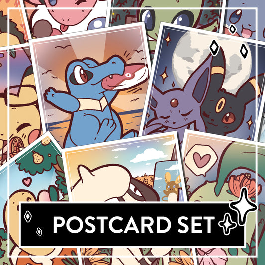 LIMITED EDITION - Pokemon Johto Holiday Postcard Set - Excusive cute Fanart Postcard Set - Pichu, Celebi, Umbreon, Totodile, Shukle